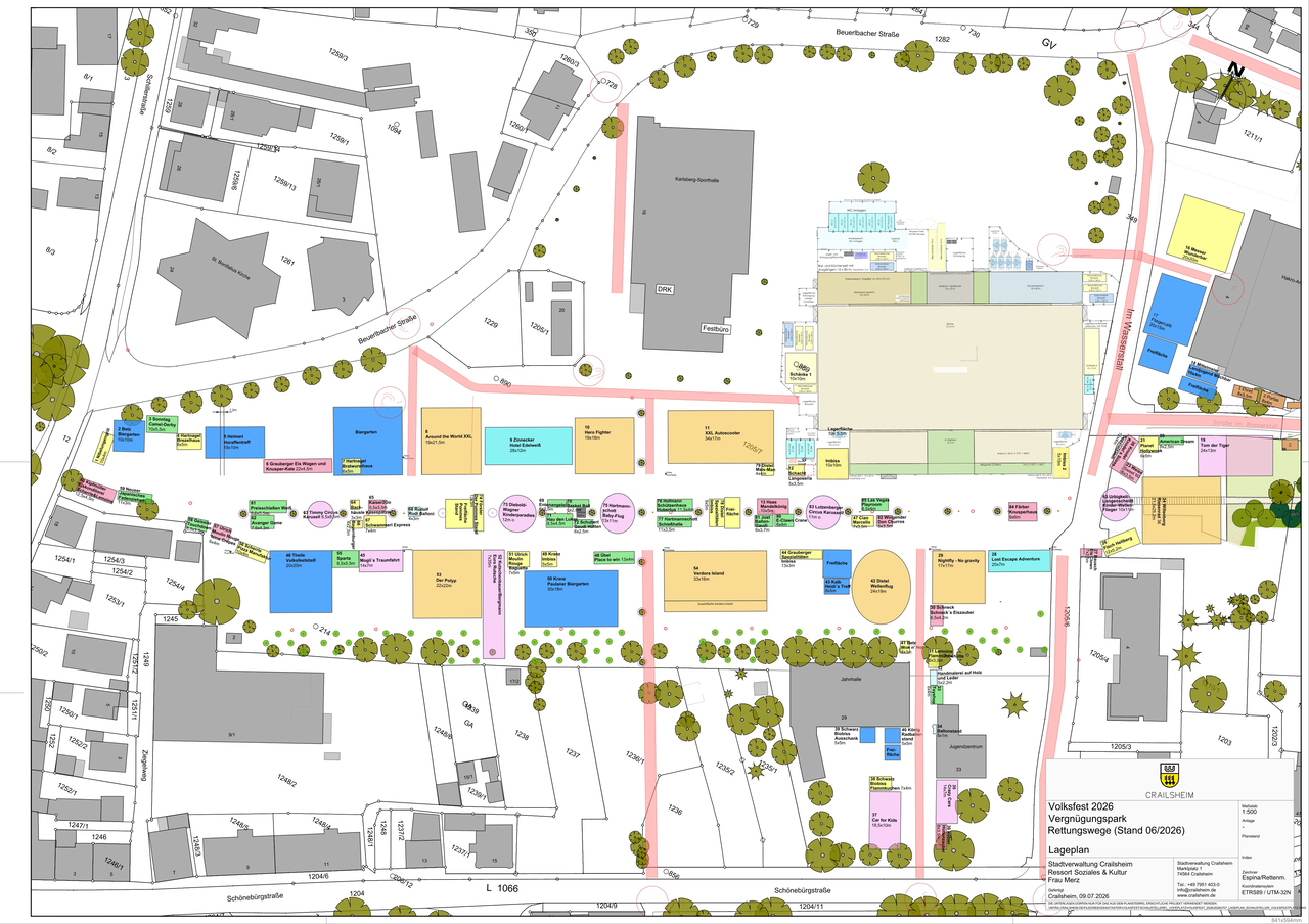 Lageplan der Attraktionen auf dem Volksfetsplatzgelände