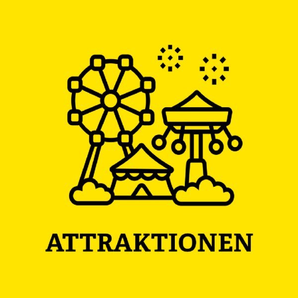 Gelbe Kachel mit Aufschrift Attraktionen