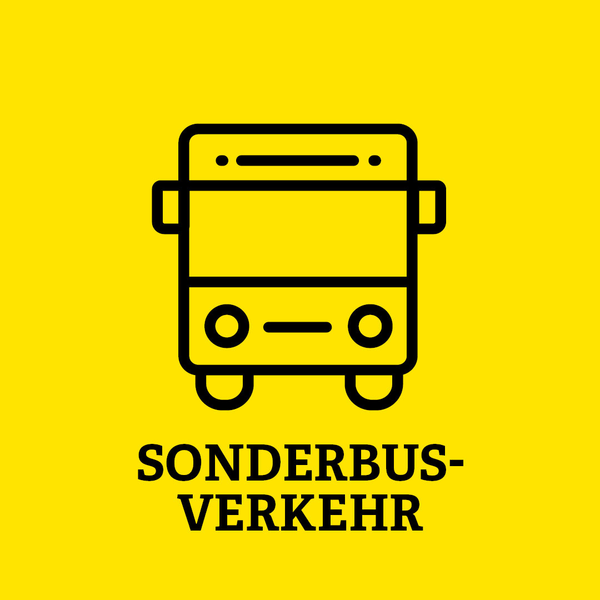Gelbe Kachel mit Aufschrift Sonderbusverkehr